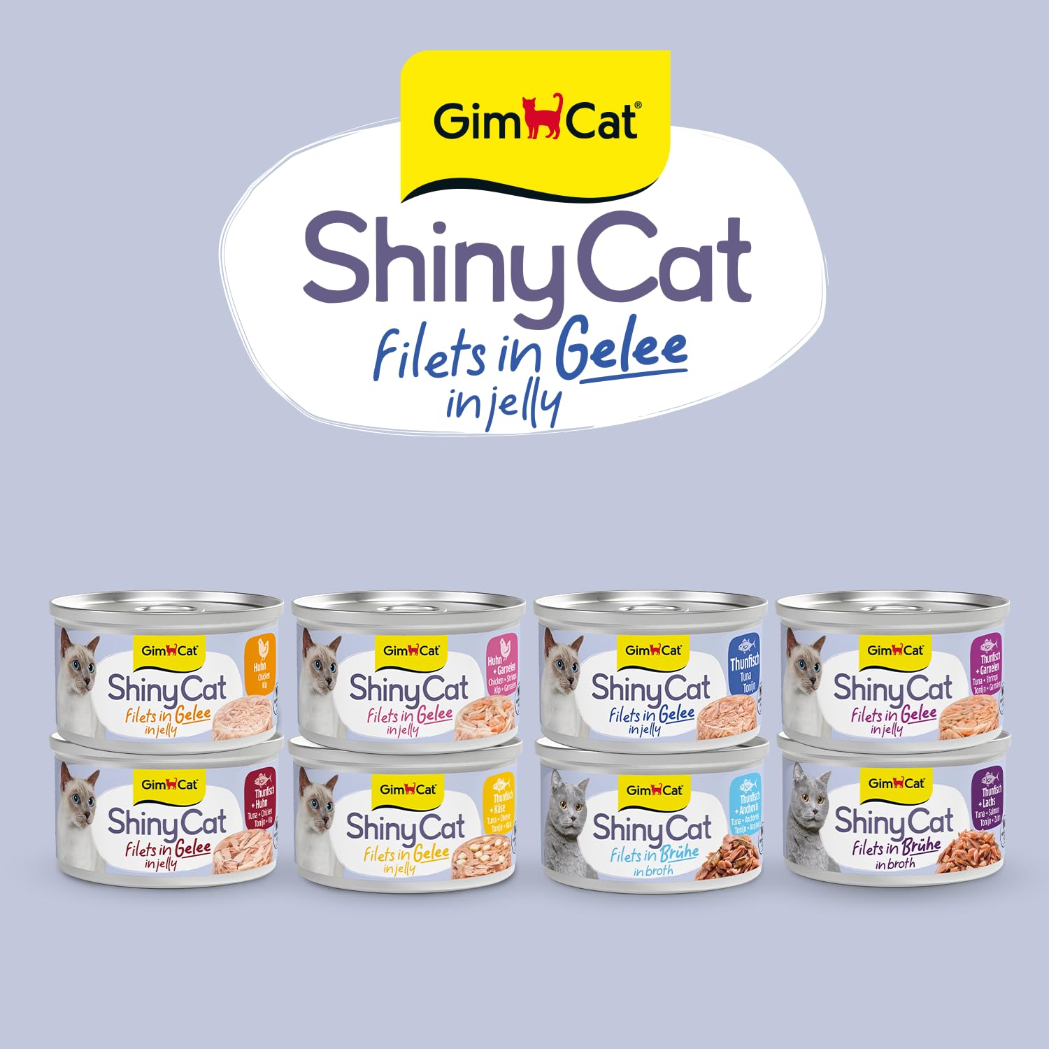 GimCat ShinyCat in Jelly z tuńczykiem i krewetkami - Mokra karma dla kotów z rybą i tauryną - 48 puszek (48 × 70 g)