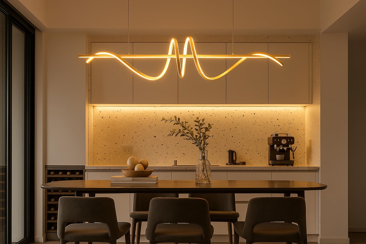 TRIPPING JL8261 Modern Wave Shape 48W LED Pendant Light: Dimmable 3-in-1 Warm, White, Cool Color Hanging Chandelier, 100cm Width Adjustable Height for Dining, Living Room, Kitchen, Office-image-8