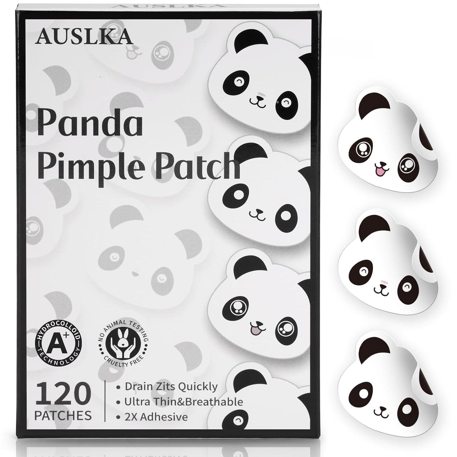 AUSLKA Panda Patches- 120 Patches, Hydrocolloid Spot Dots - Blemishes Patch - Pimple Stickers, Patches To Cover Facial Blemish