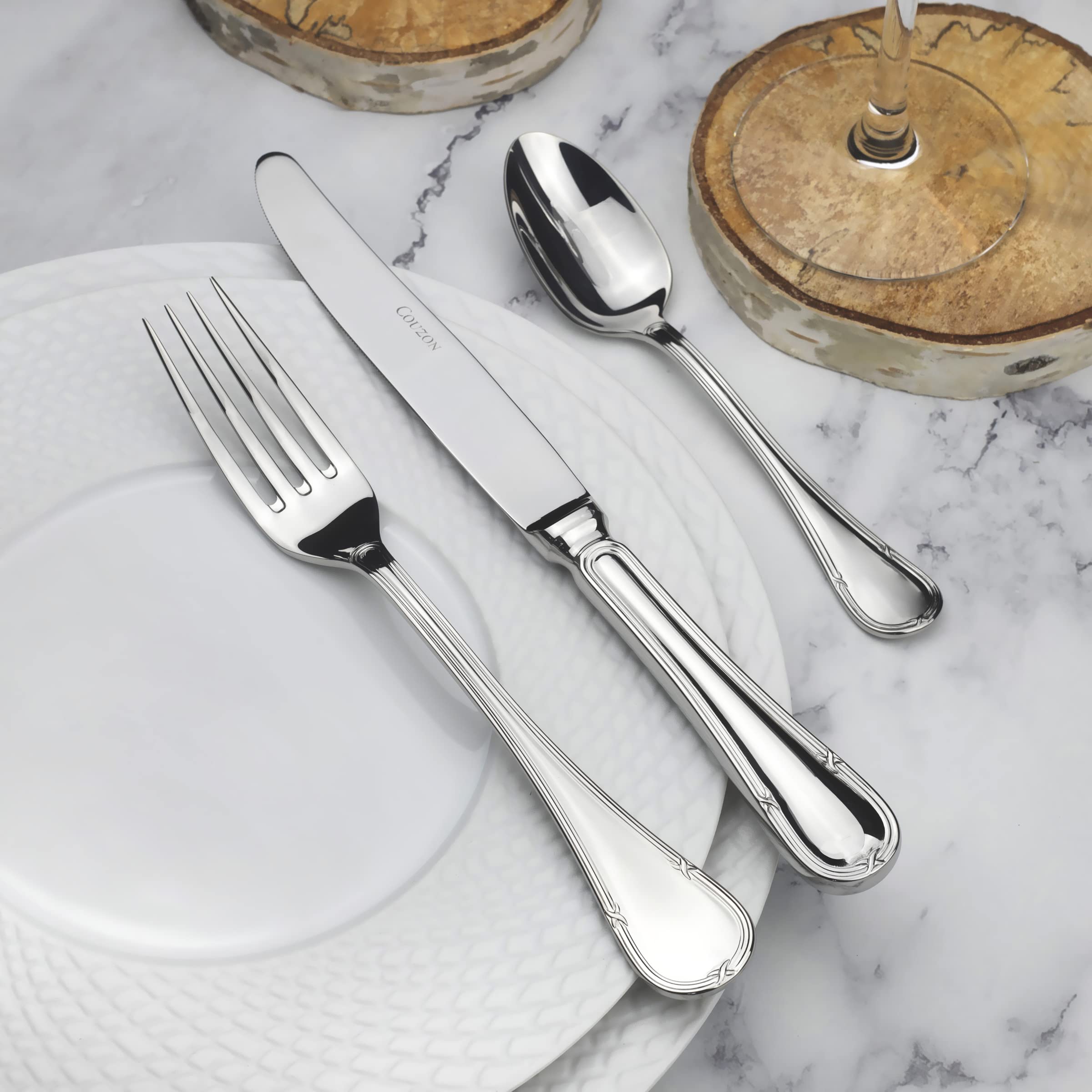 Couzon - Cubertería de 24 cubiertos de mesa para 6 personas, acero inoxidable 18/10, acabado espejo, grosor 3,5 mm, acero inoxidable