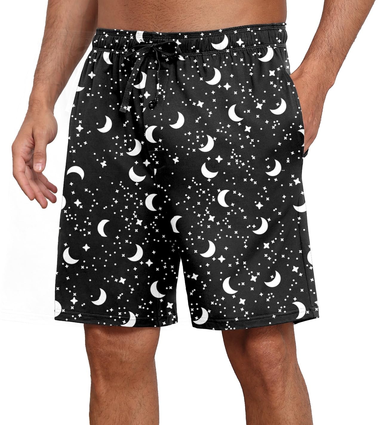 PrinStory Herren Schlafanzughose Kurz Elastische Taille Pyjama Shorts Mit Taschen Kurze Pyjamahose Schlafhose Loungehose