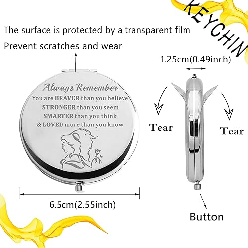 Miniatura 9 de KEYCHIN Espejo de bolsillo de película Beauty Beast Princess Belle, regalos para fanáticos de la princesa Always Remember You are Braver Stronger