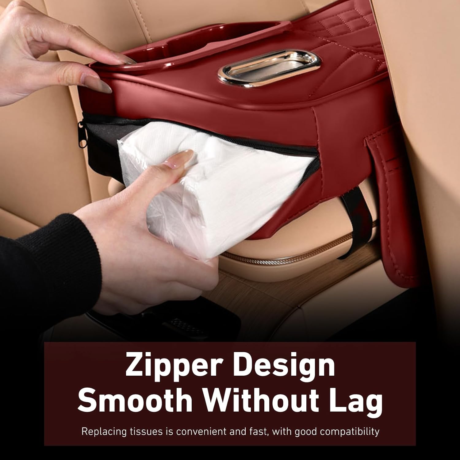 Car Center Console Booster Cover, Multifunctional Car Interior Arm Rest Box Storage Cushion with Cup Holder, Tissue Box, Side Pockets, Leather Memory Foam Armrest Pillow Protection (Red)