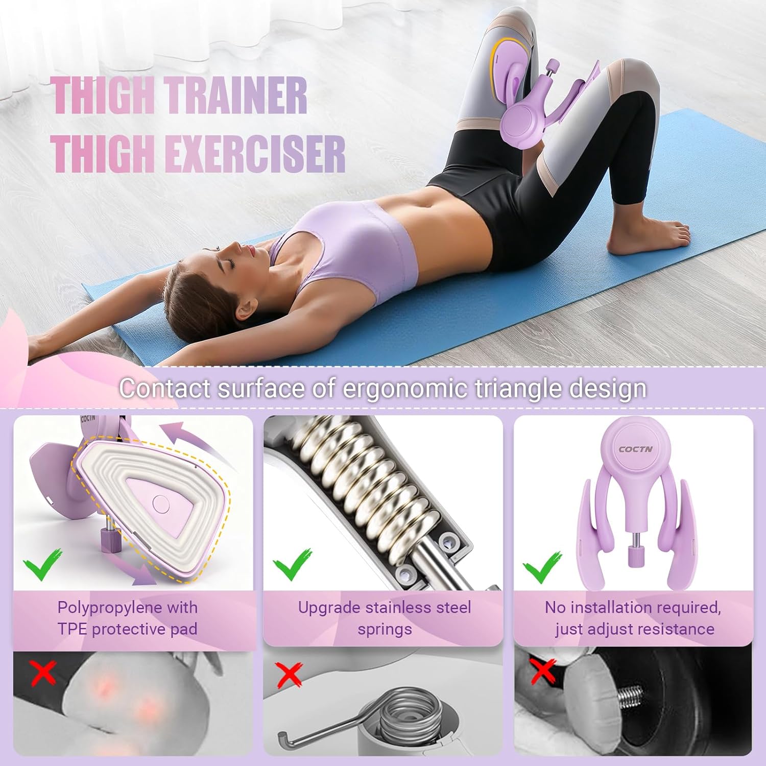 Thigh Trainer For Women, 15-70Lb Adjustable Resistance Inner...