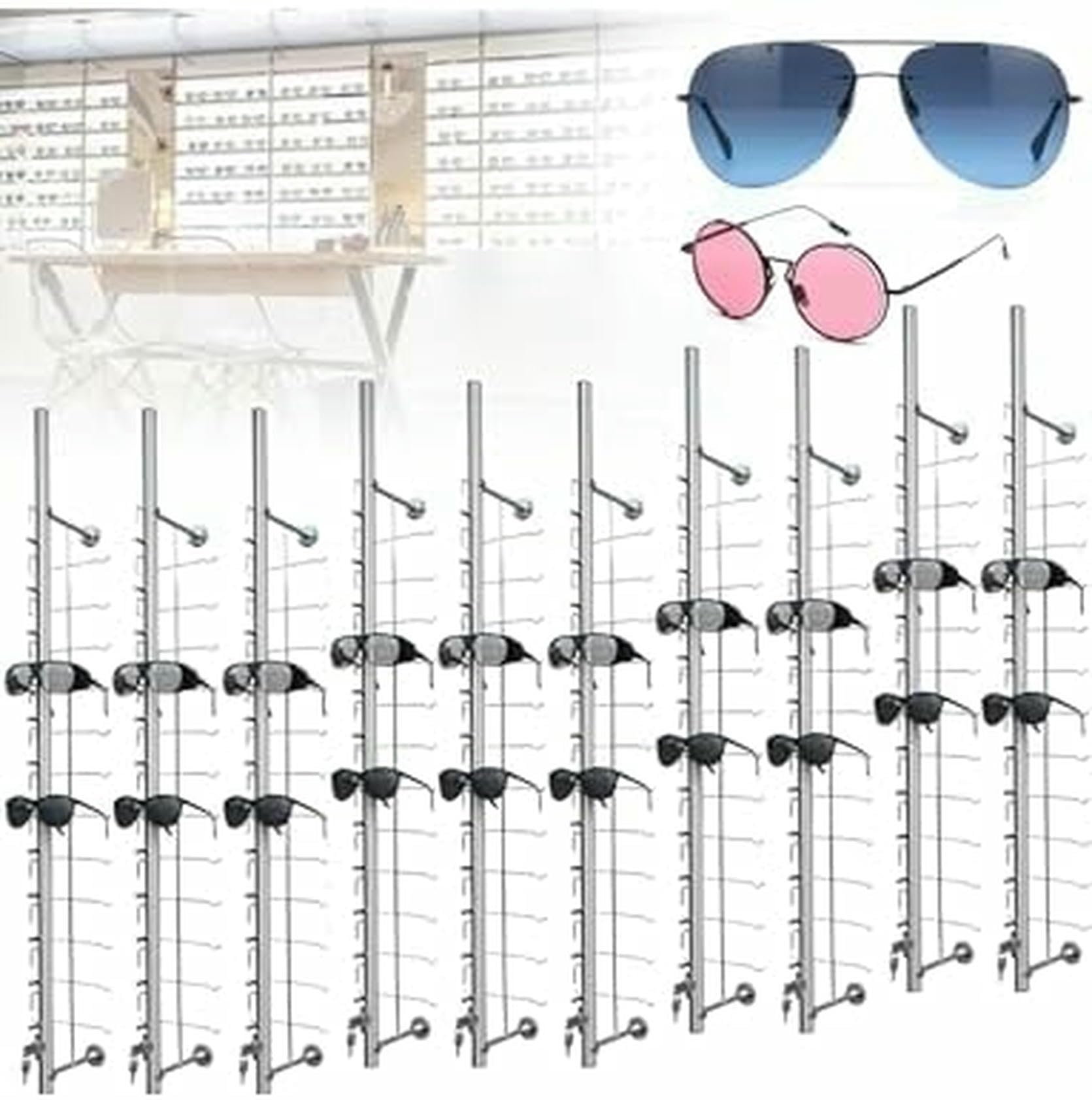 Soporte para marco de gafas y soporte de exhibición, organizador de almacenamiento seguro para gafas de sol y gafas, barra de exhibición decorativa con cerradura, ideal para uso doméstico y minorista