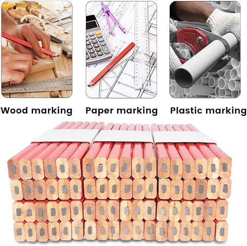 Miniatura 3 de Gegong 72 lápices de carpintero de 7 pulgadas octogonal rojo duro negro plomo carpintero, herramienta de marcado de carpintería