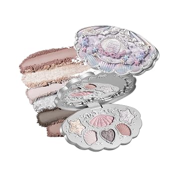 Flower Knows Shells Jewel 6-Color Makeup Palette,Nude Pink Face Makeup Palette with 4 Matte + 2 Shimmer Shades,Blendable Smooth Cute Make Up,0.23 Oz01 Moonlight Pearl