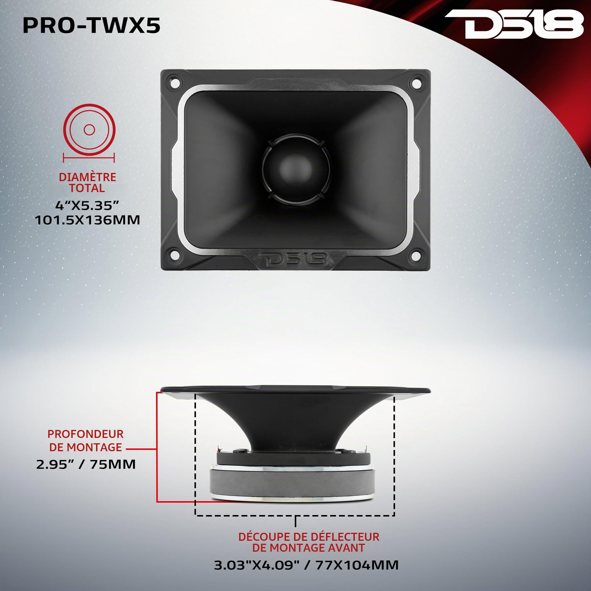 DS18 Pro-TWX5 Super Bullet Tweeter en Aluminium 3,8 cm VC 500 W Max, 250 W RMS, 4 Ohms avec Croisement intégré Tweeters sont Les Meilleurs sur Le marché de l'audio Professionnel et de la voceteo (1