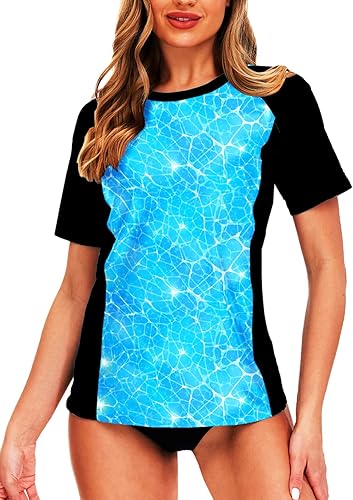 Miniatura 5 de AOBUTE Camiseta de natación de manga corta para mujer con estampado floral tropical UPF 50