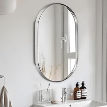 sogesfurniture Bathroom Medicine Cabinet with Mirror,34"x21" Oval Recessed Bathroom Medicine Cabinet with Beveled Mirror Wall Cabinet with Mirror, Silver