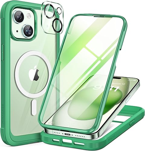 Miracase Glass Series - Funda para iPhone 15 compatible con MagSafe Funda magnética de cuerpo completo con protector de pantalla integrado de vidrio