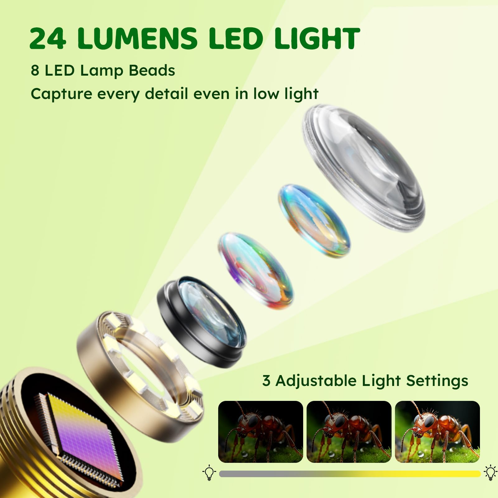 Kids Endoscope Camera with Light 2.4"HD Screen Snake Camera for Kids IP67 Waterproof Borescope Inspection Camera with 8 Adjustable LED Photo/Video Outdoor STEM Toys for kids Camping&Nature Exploration - Image 3