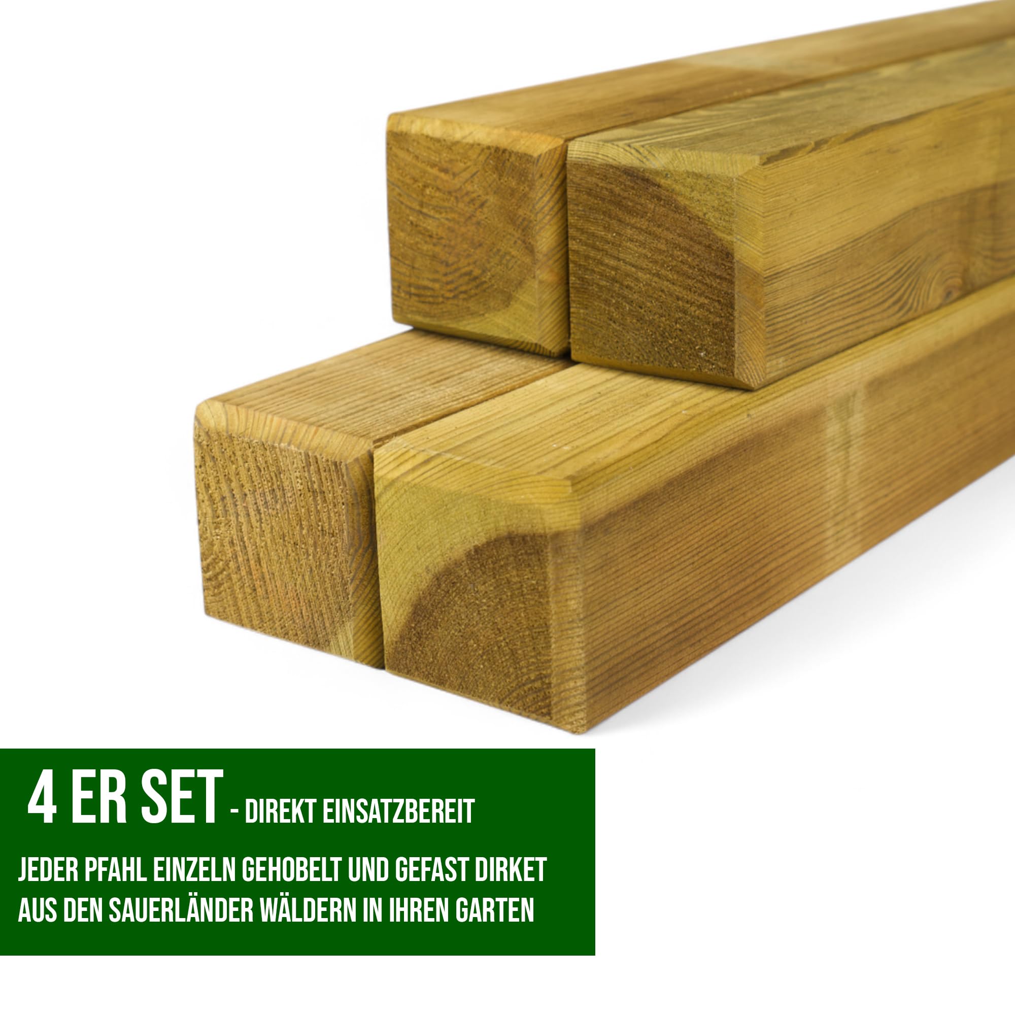 Juego de 4 postes cuadrados para valla KDI, verde opaco, 9 x 9 cm, longitudes 100 – 150 cm, madera de coníferas impregnada, resistente a la intemperie, duraderos, postes para vallas, proyectos de