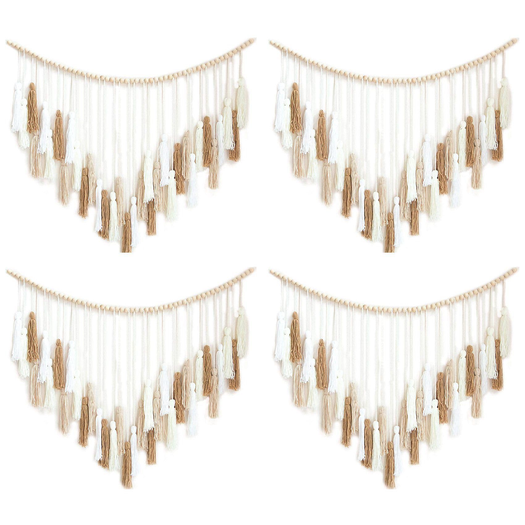 Vjsujehgy 4X Macrame Wall Hanging-Large Macrame Wall Hanging with Wood Beads-Bohemian Wall Decor for Bedroom and Living Room Brown