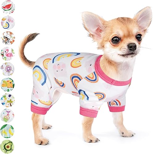 Pijamas para perros pequeños, hembra, cachorro, pijamas de verano para mascotas, para chihuahua, yorkie, taza de té, lindo material suave, elástico,