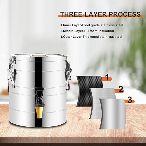 Miniatura 3 de Dispensador de bebidas aislado de acero inoxidable, dispensador de bebidas frías y calientes, dispensador de agua de 2.64 galones, 10 litros