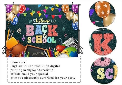 Miniatura 3 de LTLYH Telón de fondo de bienvenida de regreso a la escuela, 7 x 5 pies, accesorios de cabina de fotos para el primer día de escuela, telón de fondo