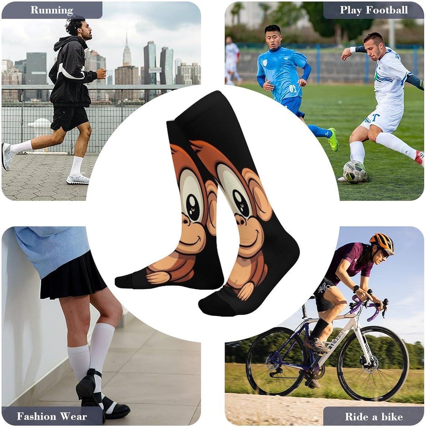 Cartoon Monkey Mid-Calf Socks Women Warm Knee High Socks Cozy Hiking Skiing Soft Boot Mid Calf Stocking Unisex