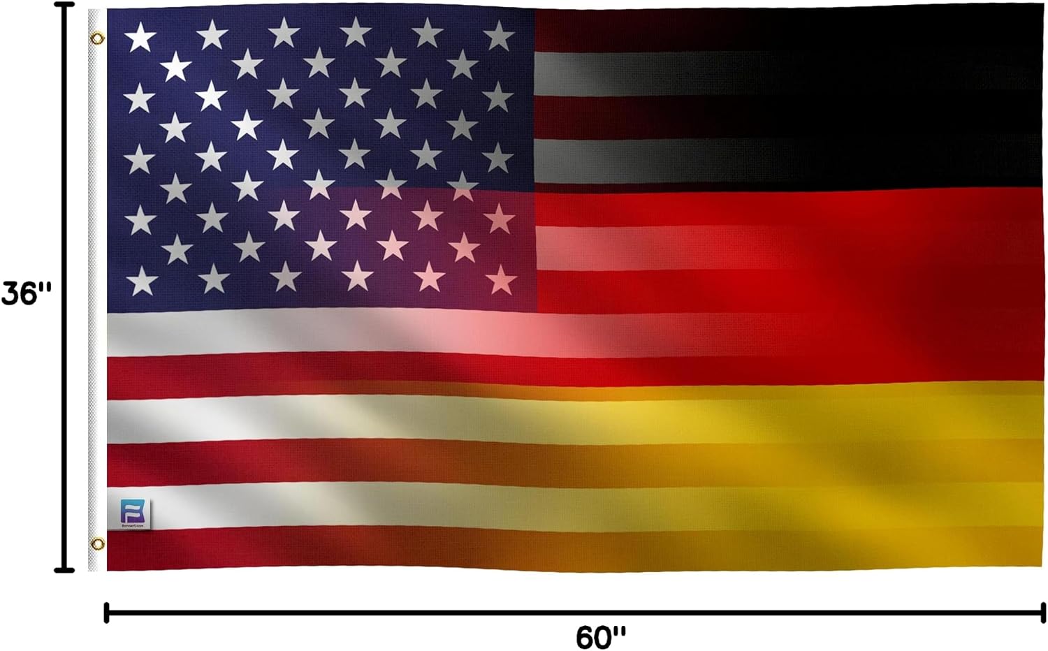 3x5 ft German American Hybrid Flag: 100% Polyester Banner, Brass Grommets & Strong Canvas Header, For Use Outdoor or Indoor