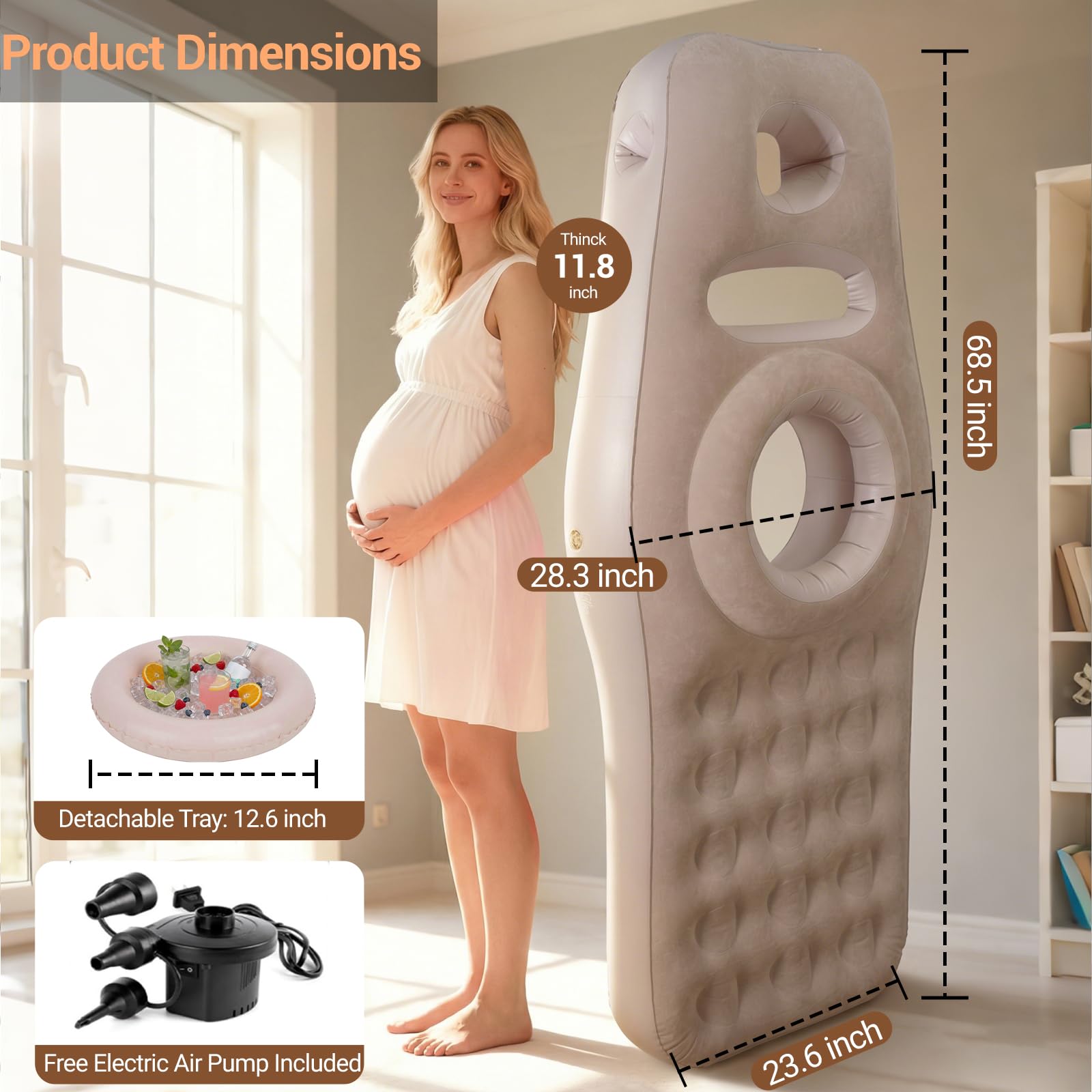 Condition photo showing New/Like New for inflatable pregnancy pillow with belly & head hole, prone pregnancy pillow for stomach sleepers, belly pillow pregnancy mattress for pregnant women, maternity airbed pool float for tummy massage