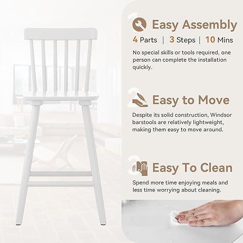 Miniatura 5 de LUE BONA Windsor - Juego de 4 taburetes de bar de madera para isla de cocina, taburetes de 24 pulgadas de altura de mostrador, sillas con respaldo