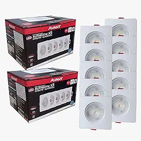 Kit 10 Spots LED Embutir Quadrado Avant 5W 6500k - Iluminação para Gesso, Sala e Cozinha/Direcionável, Luz Branca, Bivolt