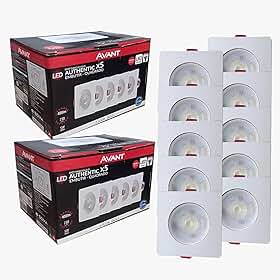 Kit 10 Spots LED Embutir Quadrado Avant 5W 6500k - Iluminação para Gesso, Sala e Cozinha/Direcionável, Luz Branca, Bivolt