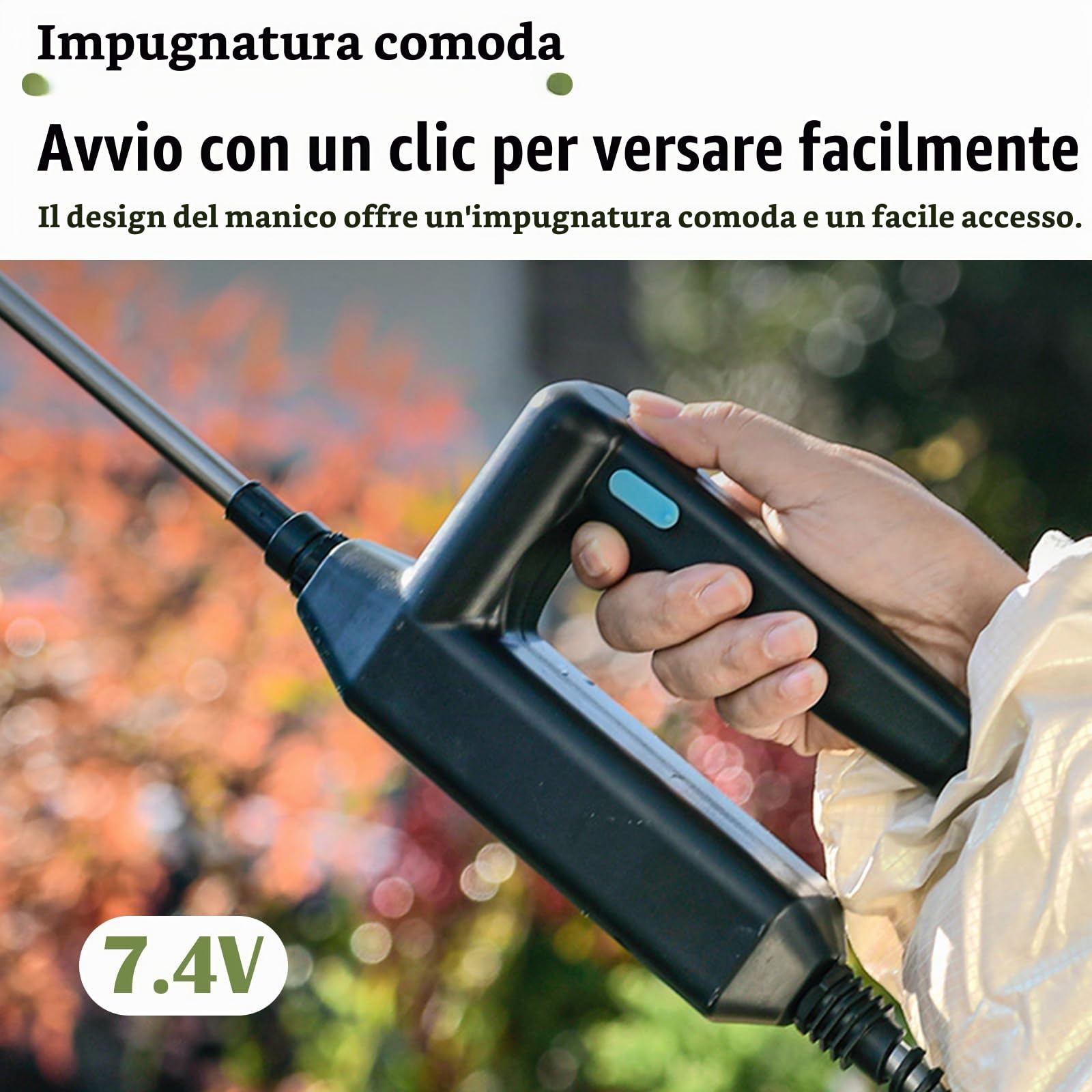 Spruzzatore A Pressione, 8L Batteria Spruzzatore Giardino Con Lancia 4 Ugelli Regolabili Spruzzatore A Zaino Con Batteria 2400 Mah (Pompa Automatica Da 7,4V Serbatoio Trasparente Lancia Telescopica)