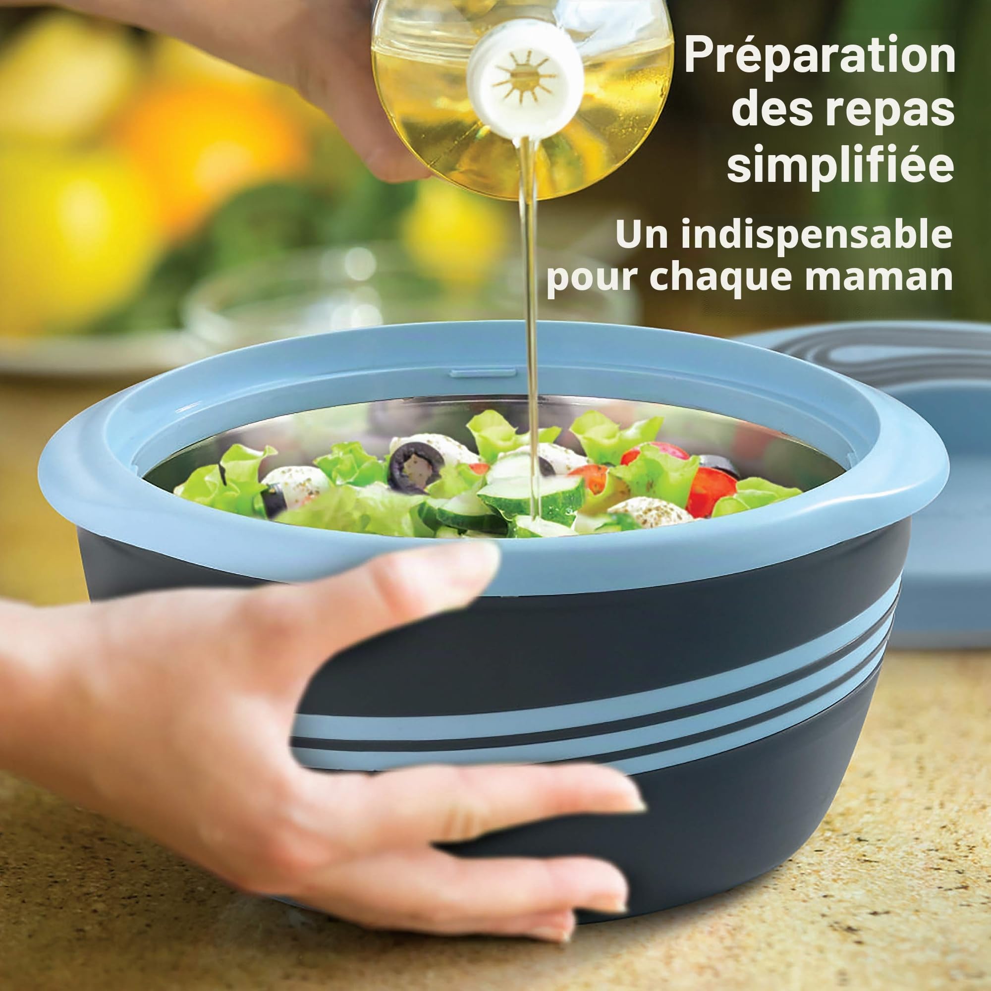 Pinnacle Bol à salade/soupe – Bol isotherme avec couvercle – Excellent bol pour les vacances, les dîners et les fêtes (Bleu)