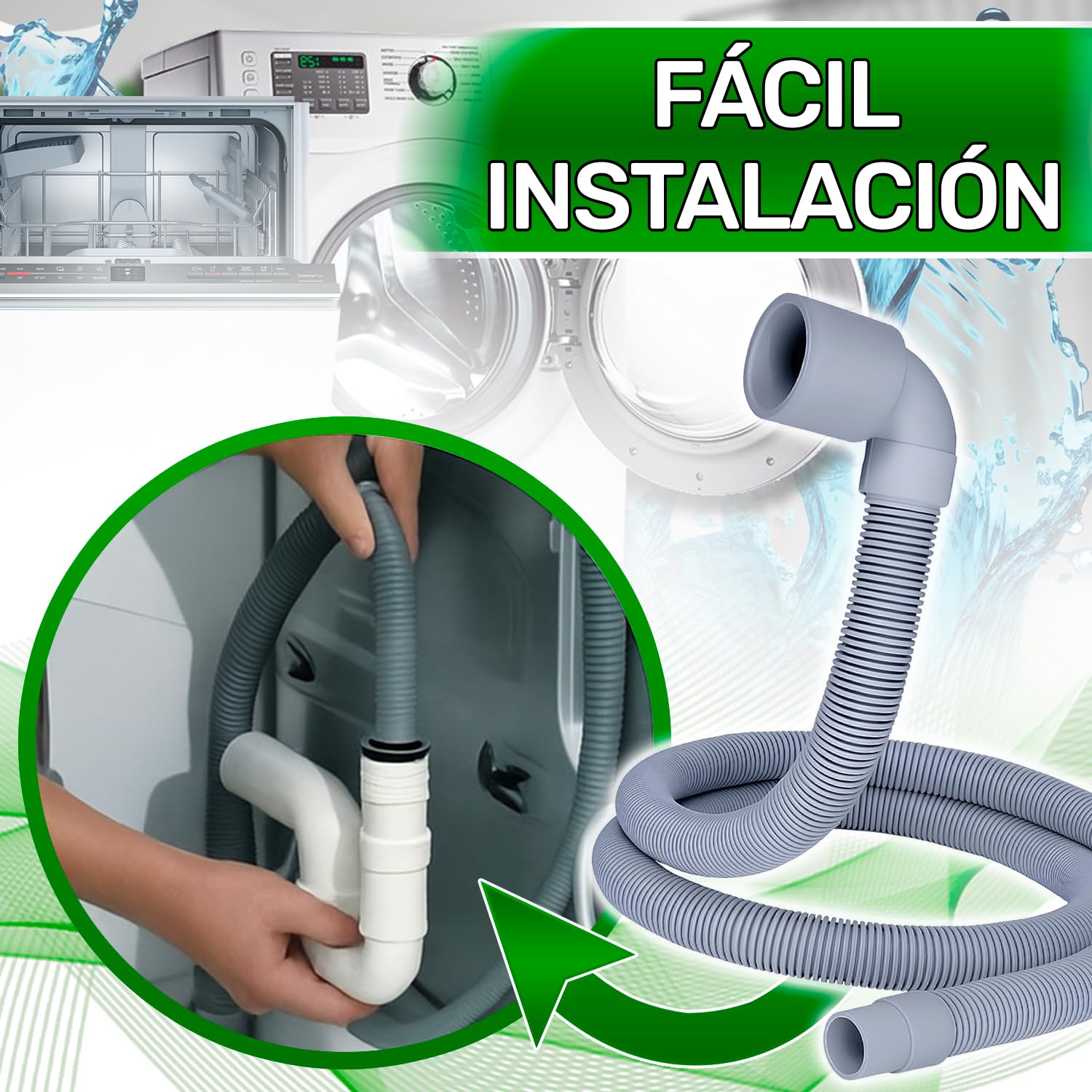 Tubo Desague Lavadora y Lavavajillas 2,5 m Ø 19/22 mm Recto y en Angulo 90° - Garantía de 5 Años - ONIX TECH — view 5