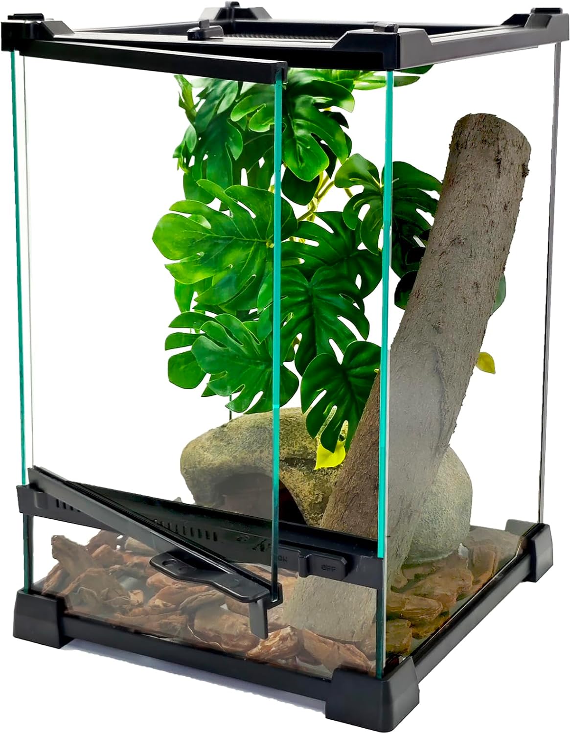 Woyrise Reptile Terrarium 8"x8"x12" Mini, Front-Opening Glass Tank with Mesh Lid & Escape-Proof Locks, 360° Vertical Enclosure for Small Reptiles, Frogs, Tarantulas, Jumping Spiders & Geckos