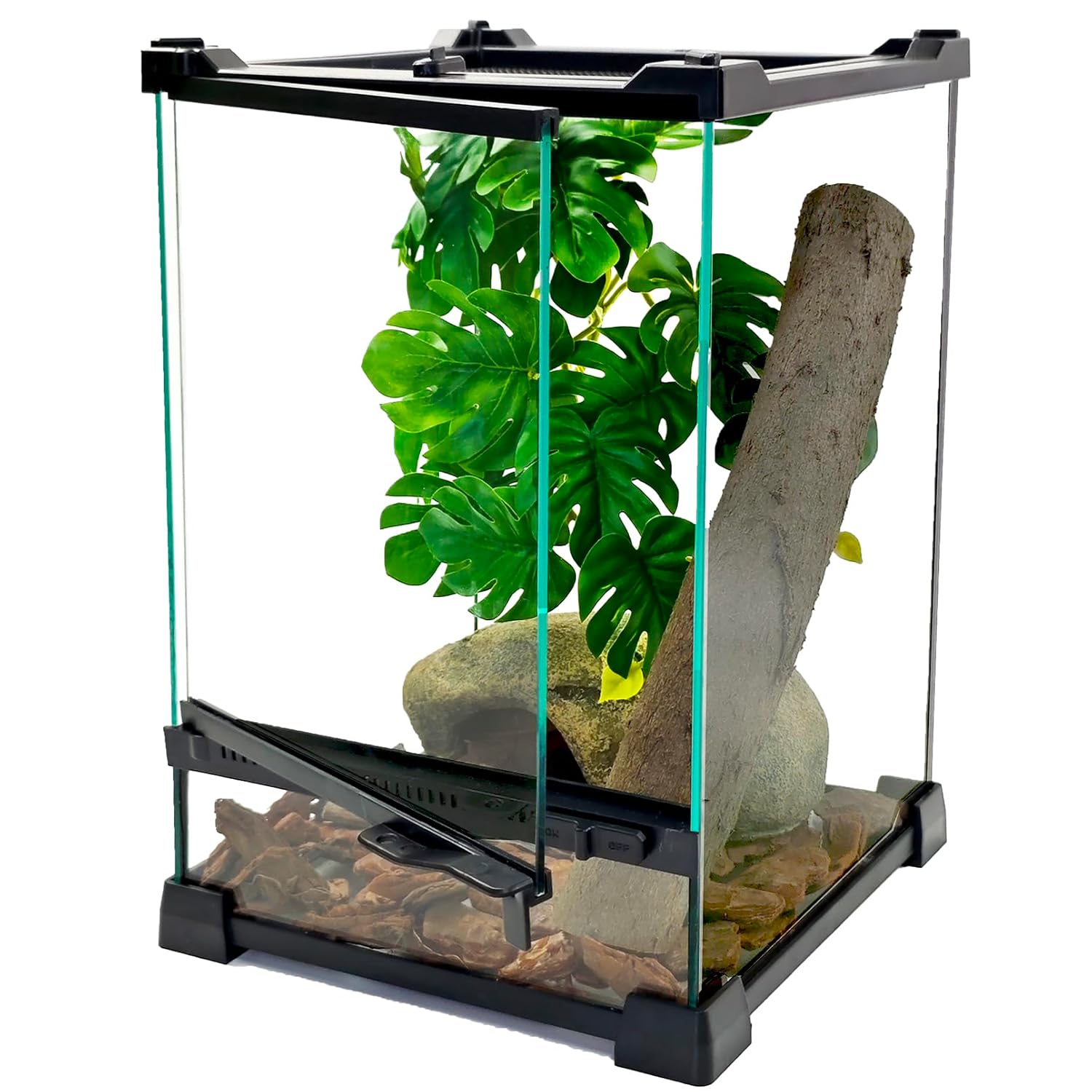 Woyrise Glass Terrarium Tank 8″x8″x12″, Front&Top Opening Door Full View Visually Appealing Mini Reptile or Amphibians Habitat