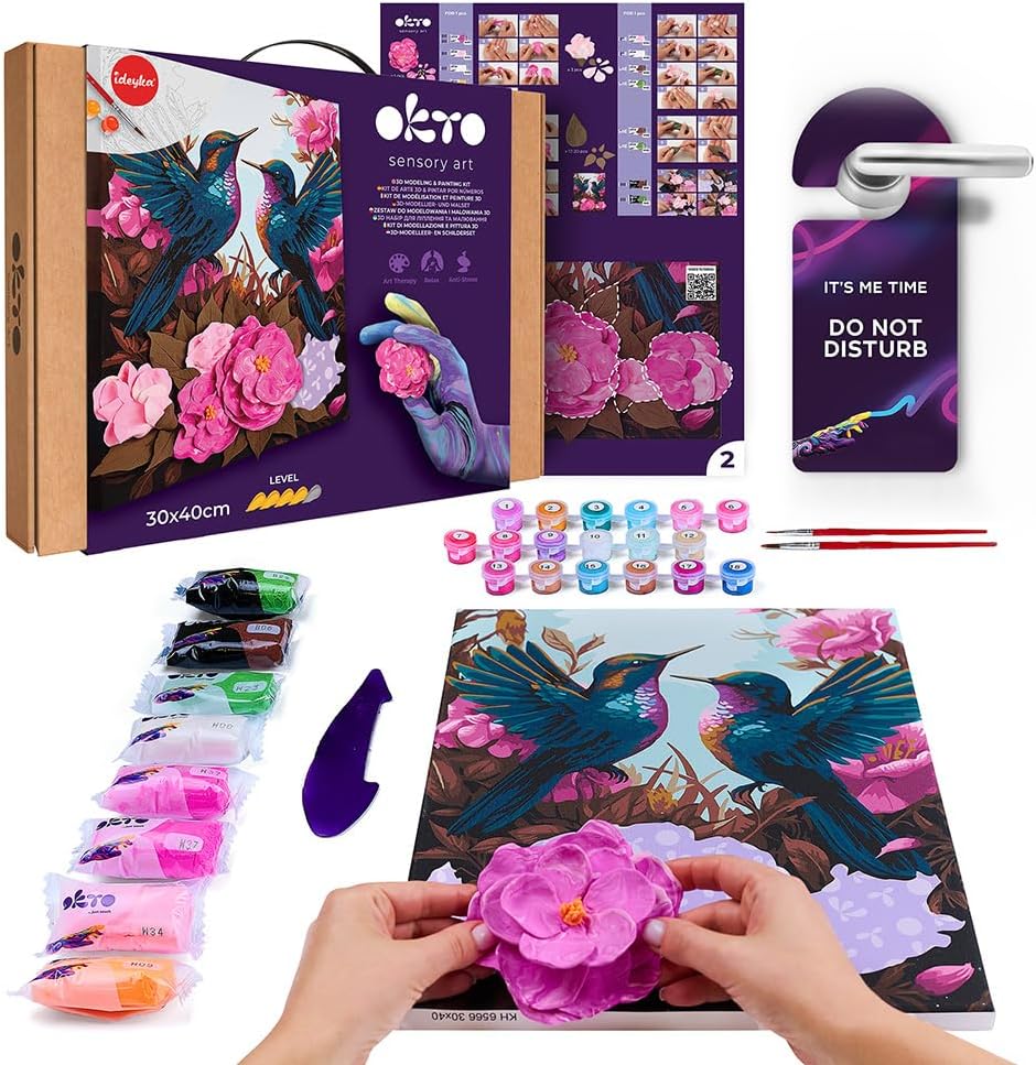 OKTO Art Kit Hummingbirds in Love | Arts & Crafts DIY Painting with Modeling Claу | Claу Kit for Painting | Painting Kits for Adults for Home Decoration Claу for Adults