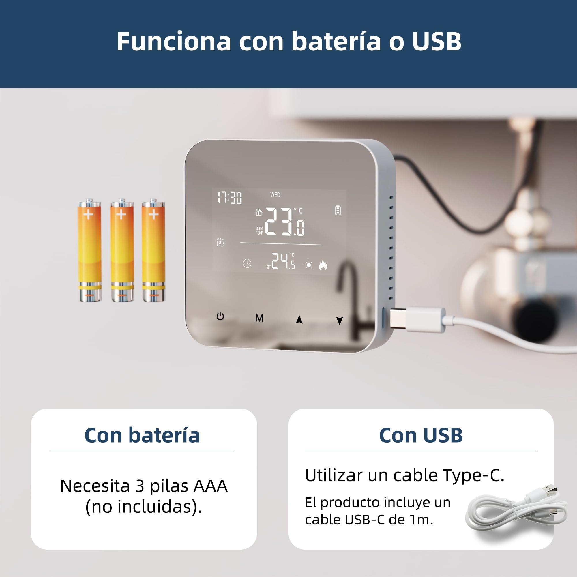 Termostato de batería de 2 Hilos para calderas de Gas, termostato programable Diario, cronotermostato Manual de Ambiente de Pared, batería de 3A no incluida R8W Sin WiFi