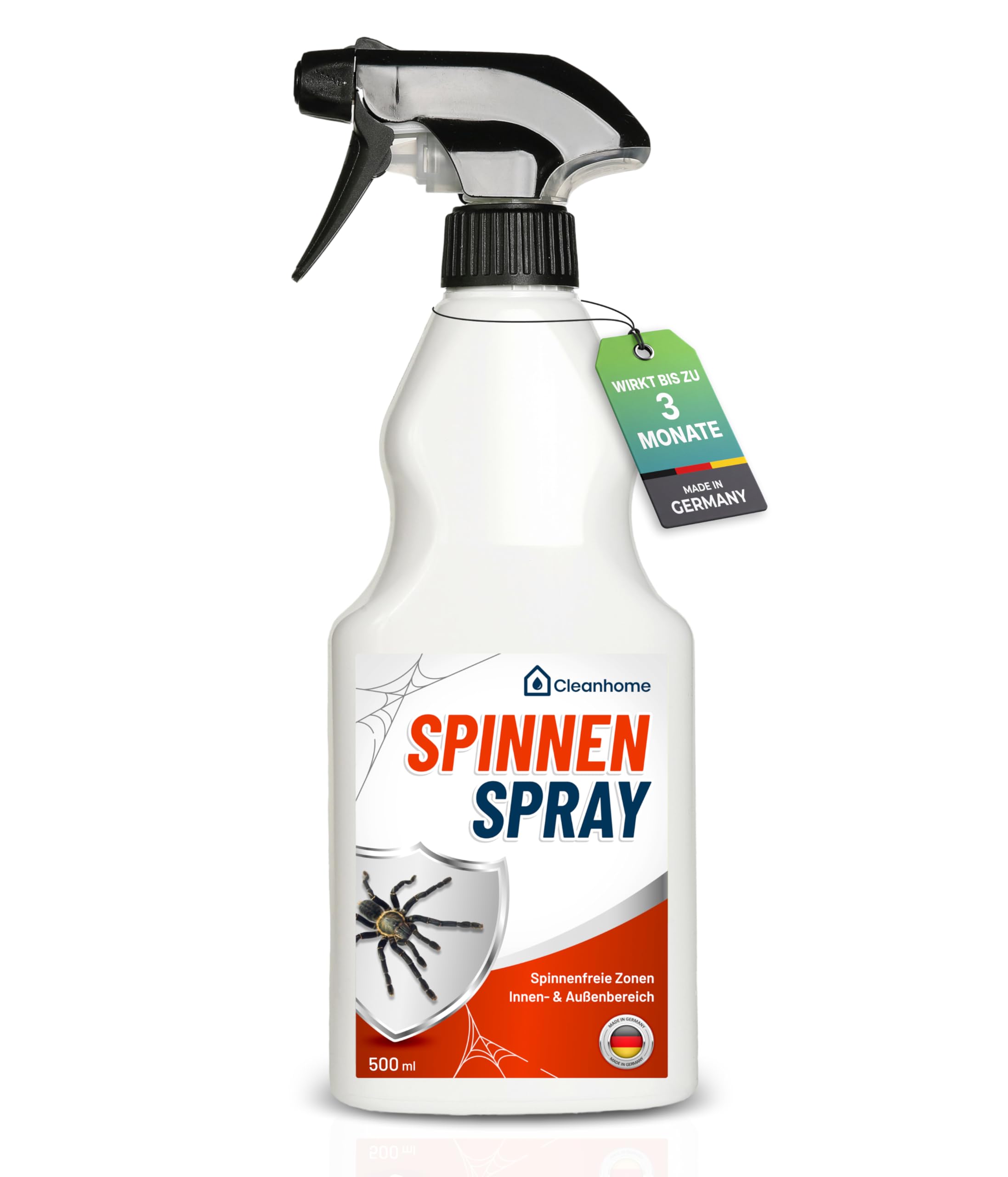 CLEANHOME® Spinnenspray 500ml - Effektive Spinnenabwehr für Innen & Außen - Langzeitwirkung bis zu 3 Monate - Sicher für Haustiere - Ideal für Haus & Garten - Made in Germany