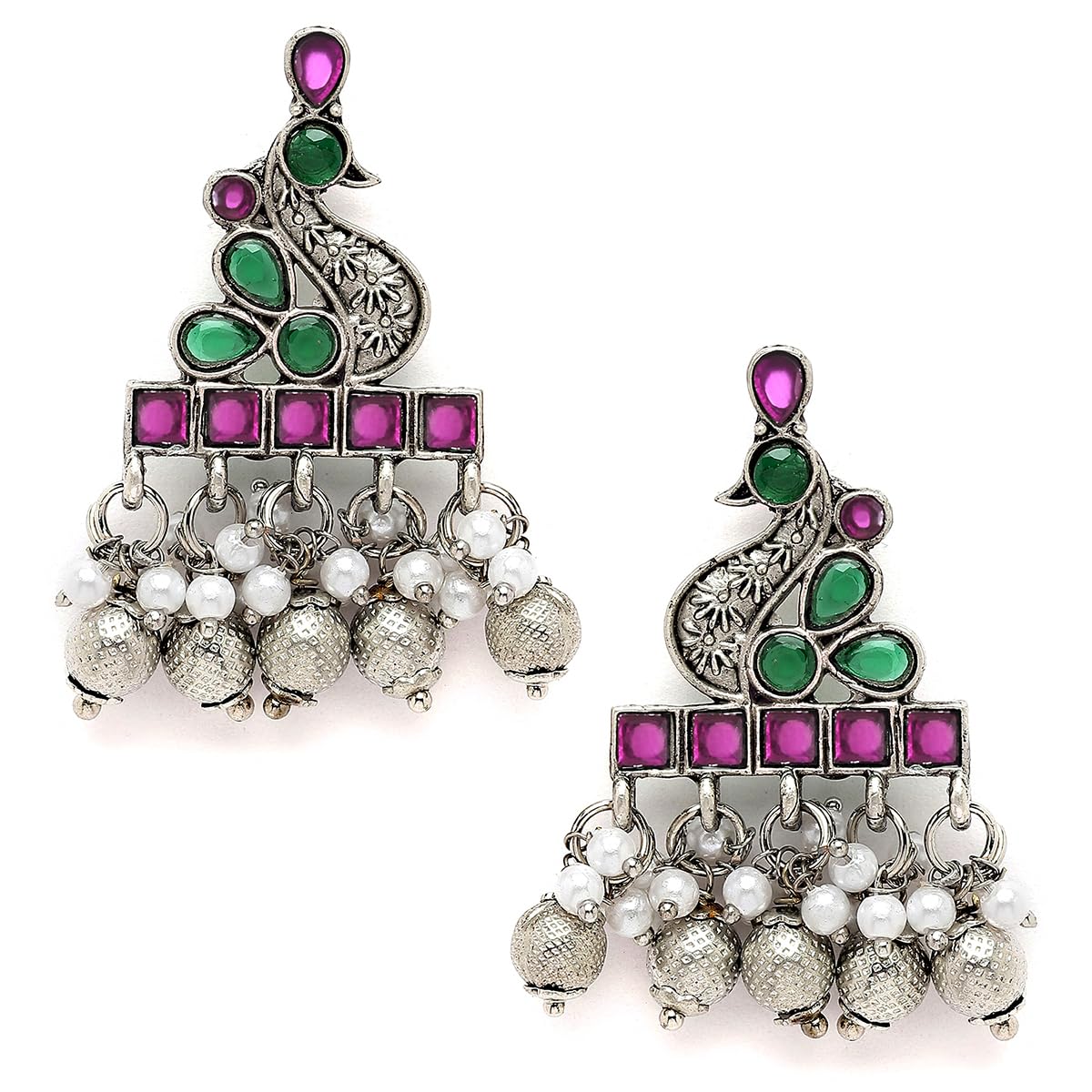 Karatcart Oxidised Silver Peacock Design Pink and Green Stone Drop Earring for Women (B0CFXLRFT1) Amazon Price History, Amazon Price Tracker