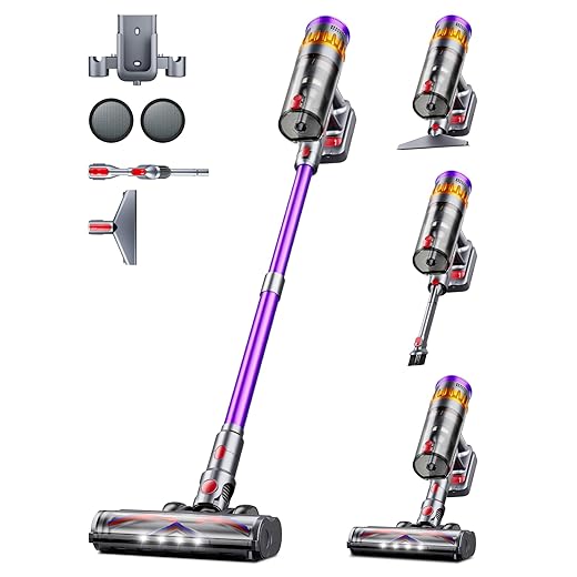 Cordless Vacuum Cleaner, 600W 50Kpa 70 Mins Vacuum Cleaners for Home, Self-Standing Stick Vacuum with Touch Screen, Wall Dock, Anti-Tangle Rechargeable Vacuum for Pet Hair Carpet Hardwood Floor