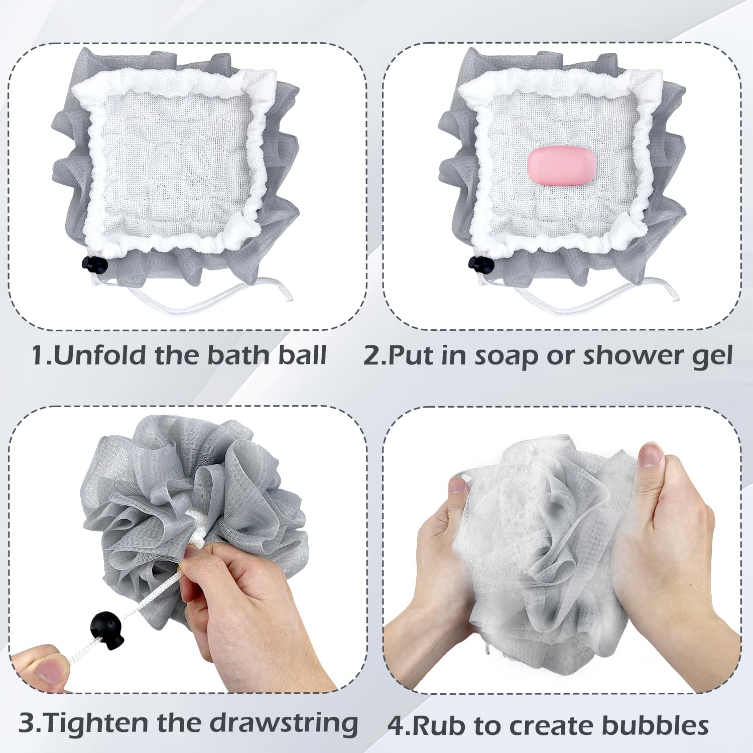 2-In-1 Bath Sponge, Shower Puff Loofah Shower Puff Loofah Sponge Bath Scrunchies Scrubbing and Cleaning - Image 3