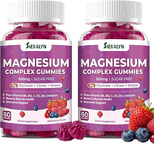 Miniatura 8 de Gomitas de complejo de magnesio 500 mg – Glicinato de magnesio, citrato, malato con vitamina D3, C, B6, B12, zinc y calcio, suplemento de magnesio