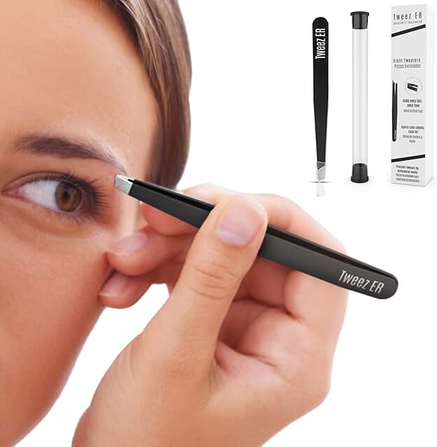 Tweezers for Women, Professional tweezers precision Stainless Steel with Slanted Tip, Ideal Tweezers for ingrown hair, Eye...