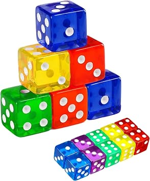 10 Pieces Dice, 16mm Clear Square-Corner Dice Set, Transparent Coloured Dices for Tabletop Games, 6 Sided Acrylic Dices for Birthday Party,Stacking,Board Games,Office Parties