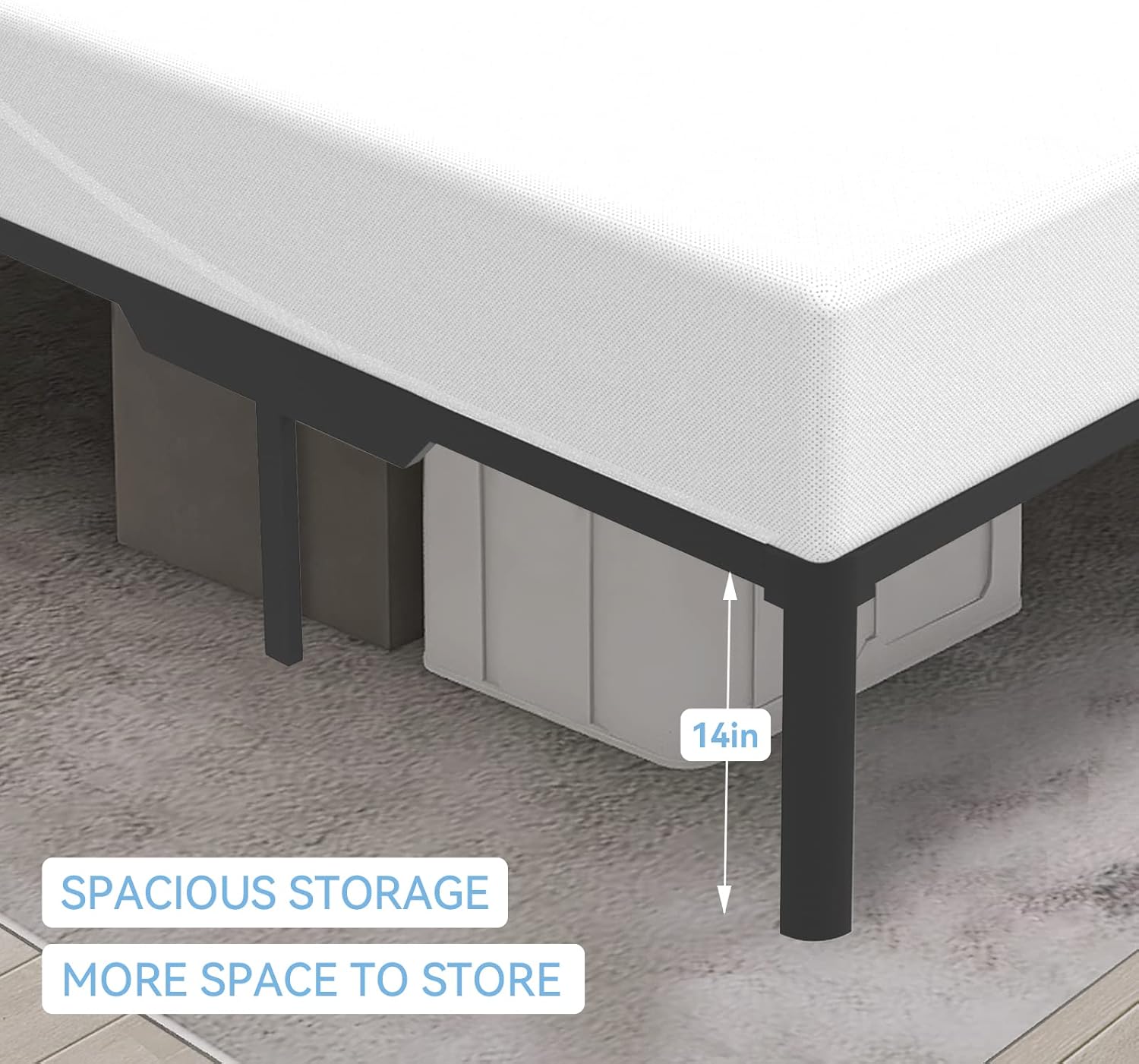 Vyfipt 14" Twin Metal Platform Bed Frame No Box Spring Needed,Heavy Duty Tall Metal Platform with Large Storage Space and Steel Slat Support,Easy Assembly,Noise Free, Black