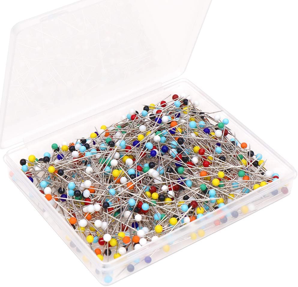 H&S 500pcs 38mm Long Glass Head Pins for Dressmaking & Sewing Red Black White Multicolour – Round Head - Sewing Accessories