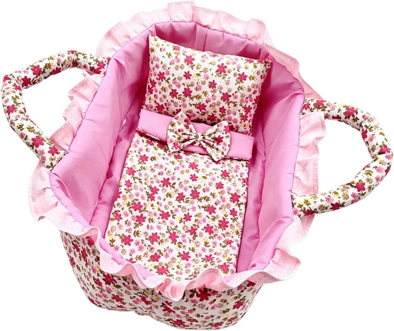 Fabric Doll Bed Basket with Pillow and Bedding Set, Portable Doll Carry Basket for 30 Cm Dolls and Role Play