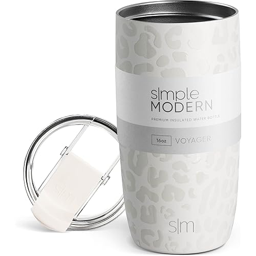 Simple Modern Travel Coffee Mug Tumbler with Flip Lid | Reusable Insulated Stainless Steel Cold Brew Iced Coffee Cup Thermos | Gifts for Women Men Him Her | Voyager Collection | 16oz | Cream Leopard