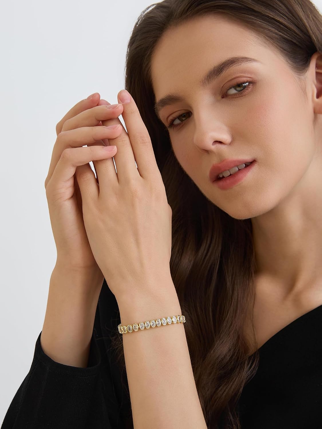 Tennis Bracelet for Women, 14K Gold Bracelet with Oval Cubic Zircon, Dainty Gold Bracelet for Women, for Christmas Valentine's Day Birthday