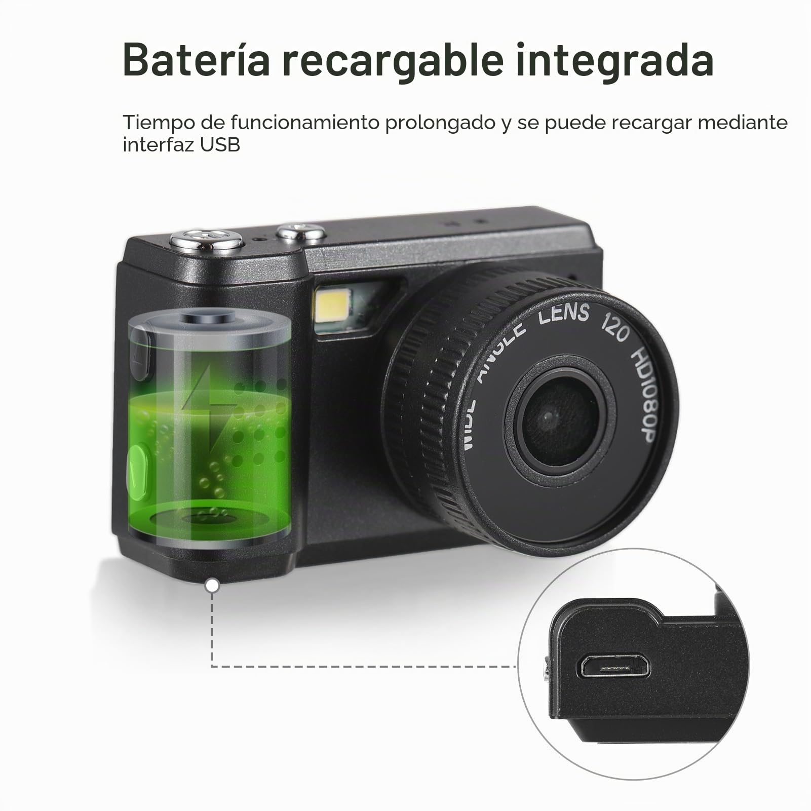 Cámara digital mini Andoer, cámara compacta digital 1080P, cámara fotográfica con batería incorporada y pantalla LCD con flash para niños, adolescentes, adultos mayores, principiantes