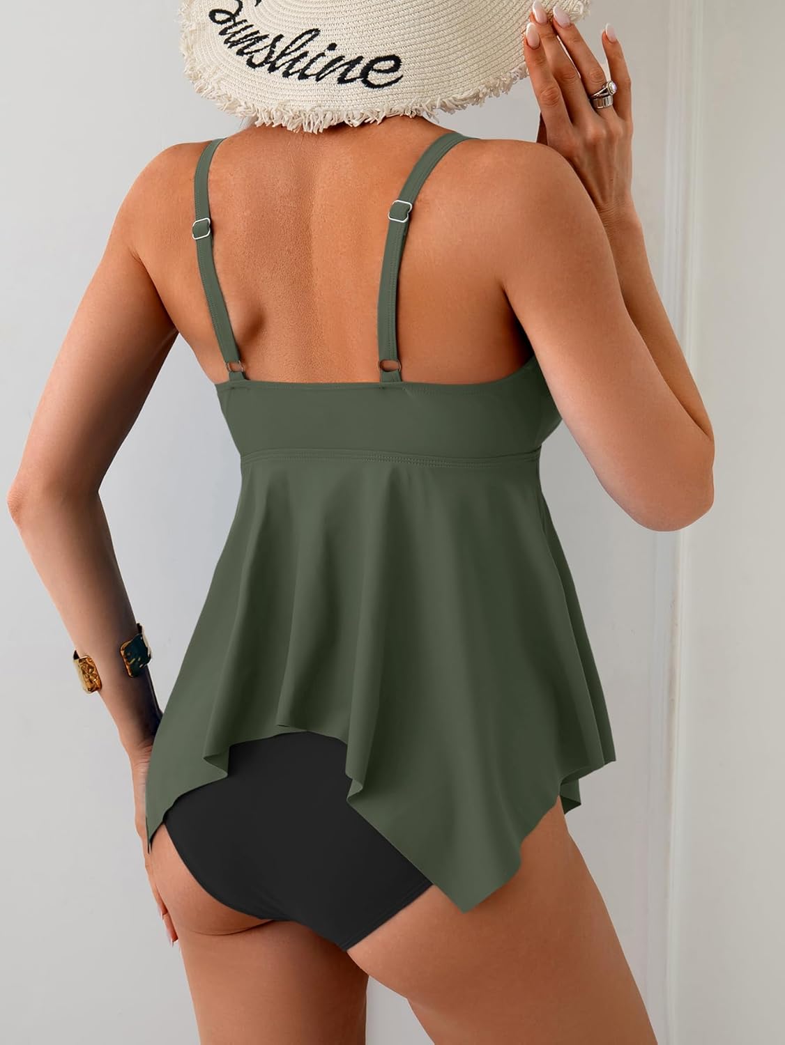 Tankini Swimsuit for Women Tummy Control Two Piece Bathing Suit V Neck Flowy Swimwear Top with Bottom - Image 4