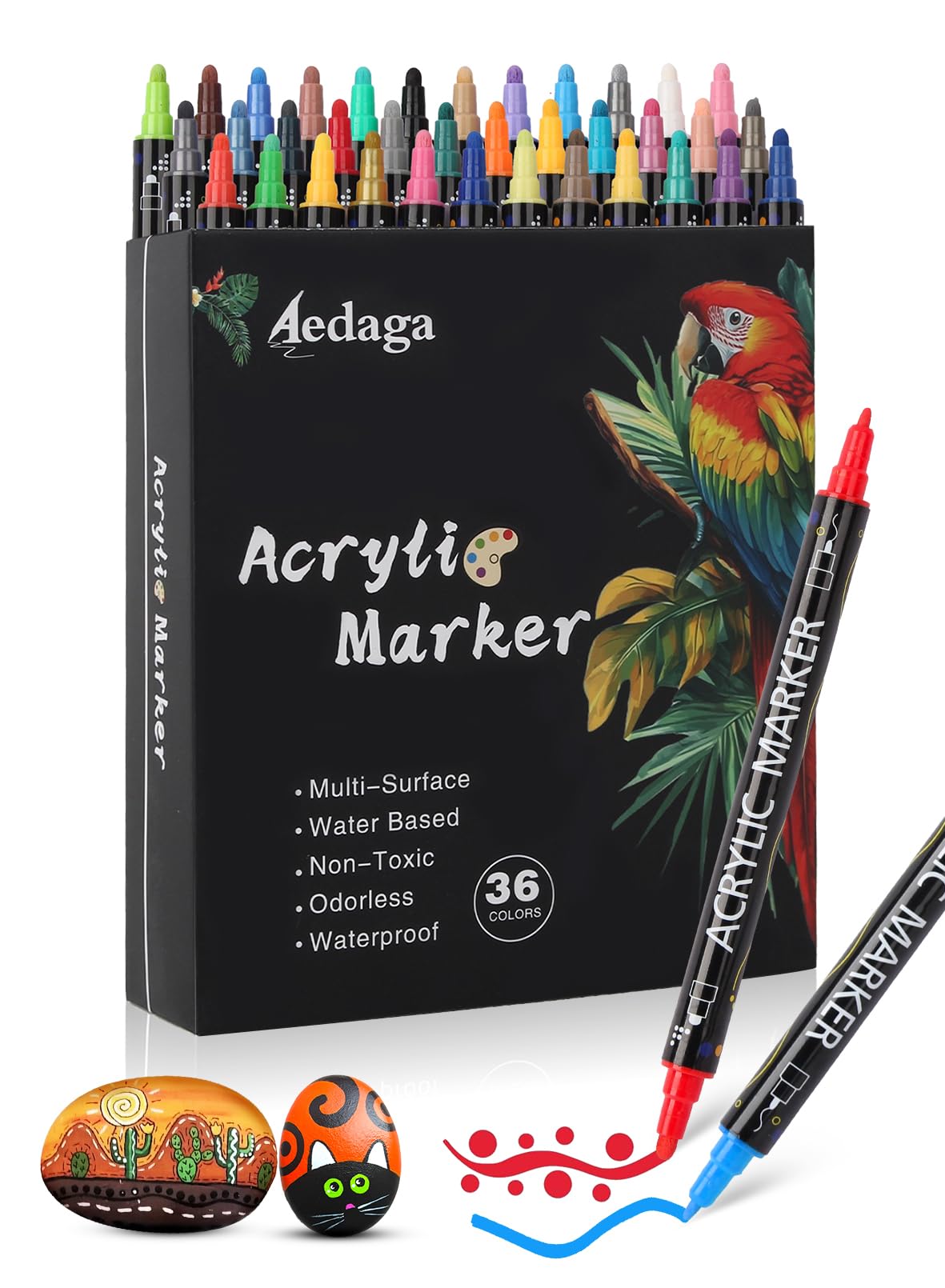 36 Colours Acrylic Paint Pens, Acrylic Markers Dual Tip (Fine & Dot Tip)