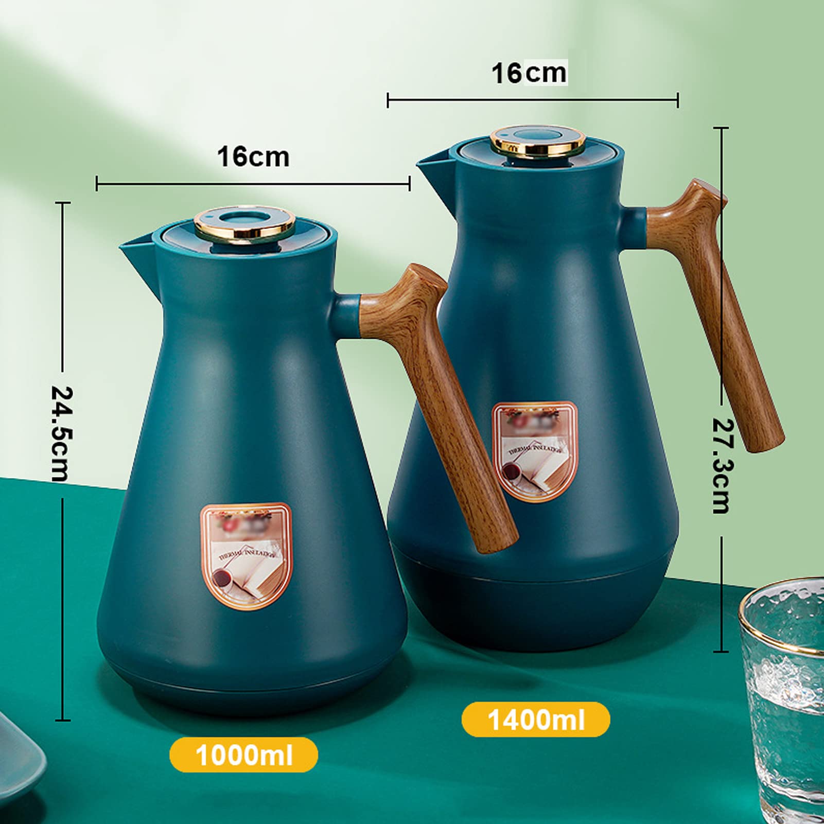 Thermoskanne Isolierkanne Vakuum Isolations, Heißer Und Kalter Thermosflasche, Kaffeekaraffe Mit Einfachem Sicherheitsschubknopf, Für Zuhause, Büro, Hotel (Braun,1L)
